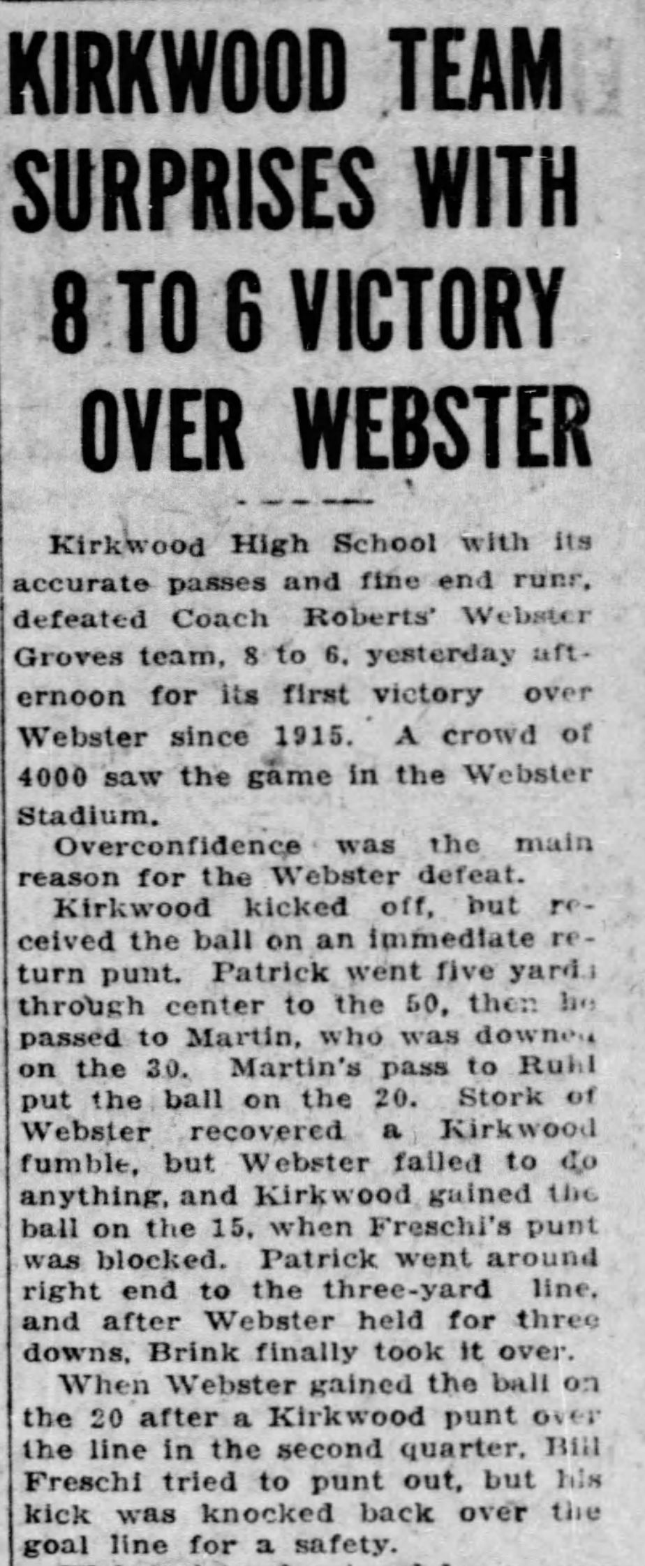 1930: Kirkwood surprise